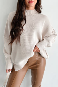 Cream Oversized Ribbed Sweater (M)