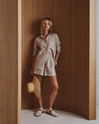 Quince High Waisted Linen Shorts (L)
