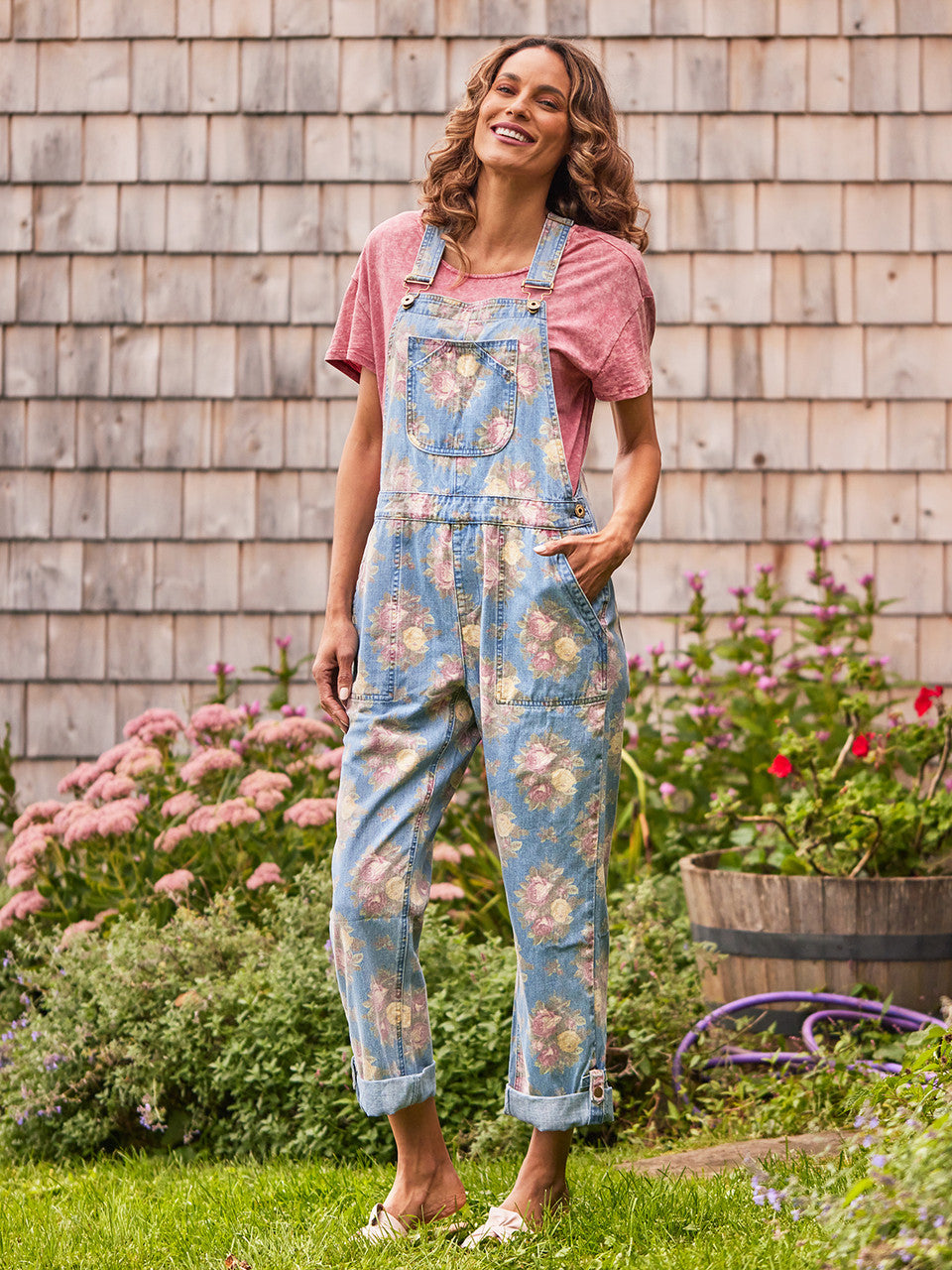 April Cornell Floral Denim Overalls (S)