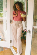 Linen Blend Wide Leg Pants (M)