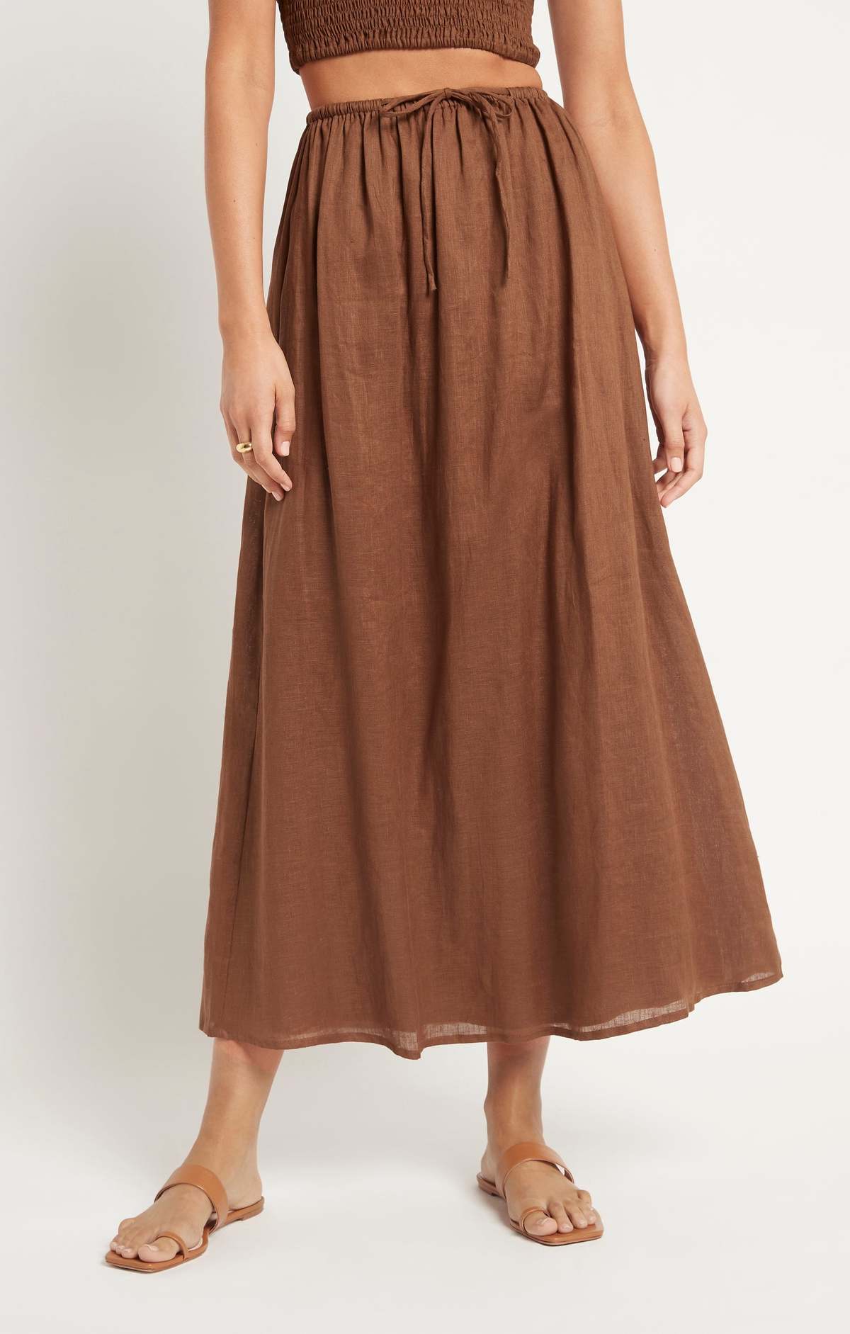 Vintage Brown Linen Maxi Skirt (L)