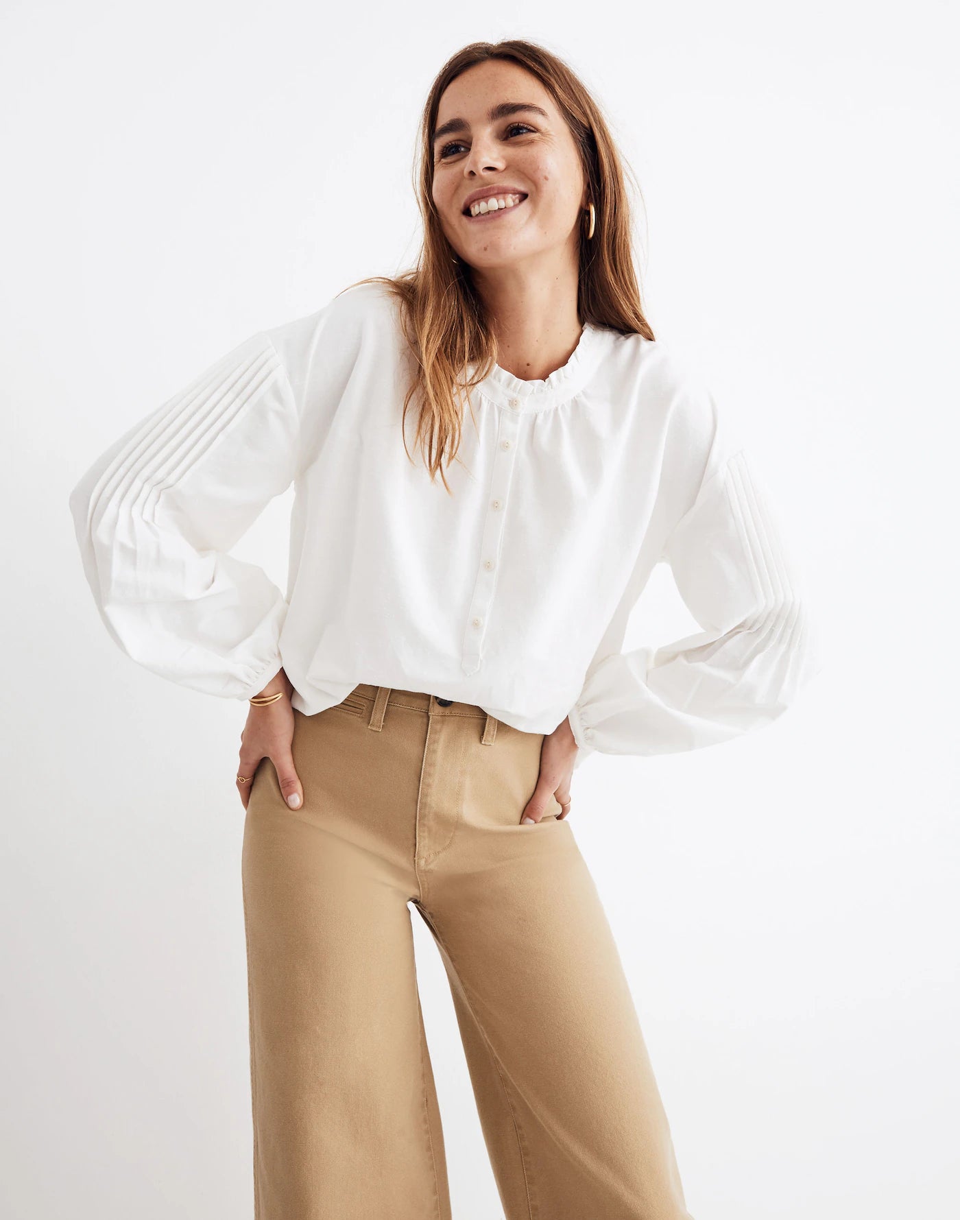 Madewell White Puff Sleeve Blouse (M)