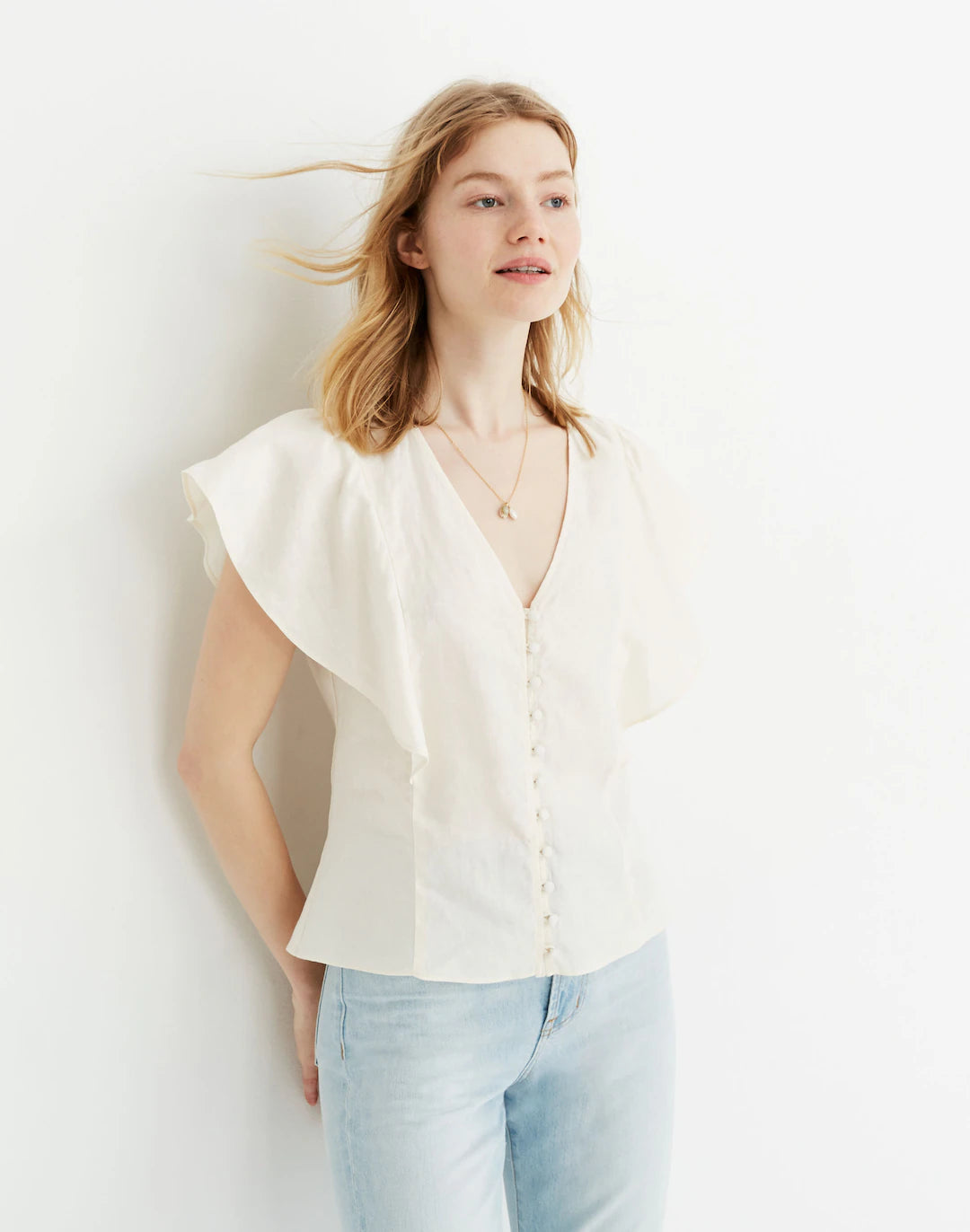 Madewell Linen Ruffle Top (10)