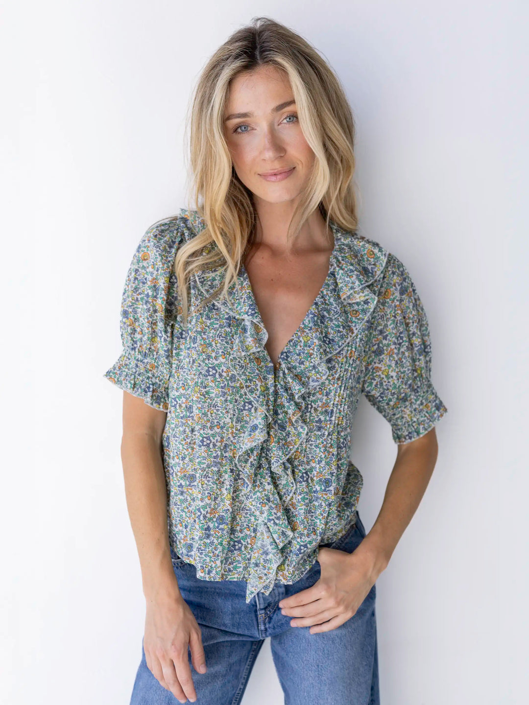 Natural Life Floral Ruffle Top (L)