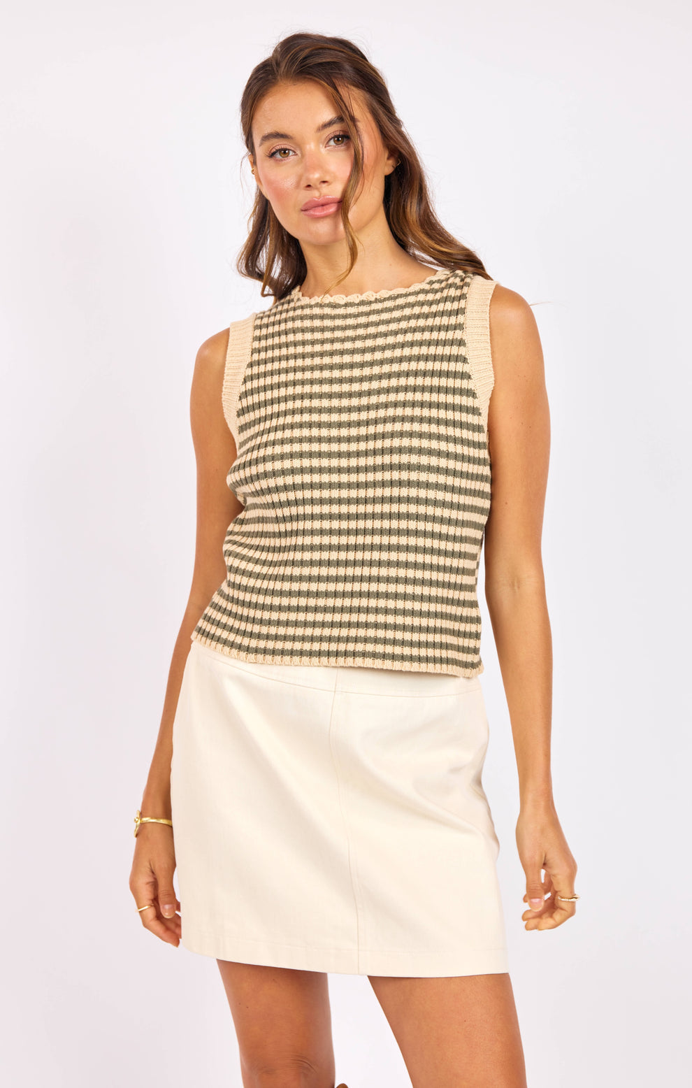 Sage Striped Sweater Tank (L)