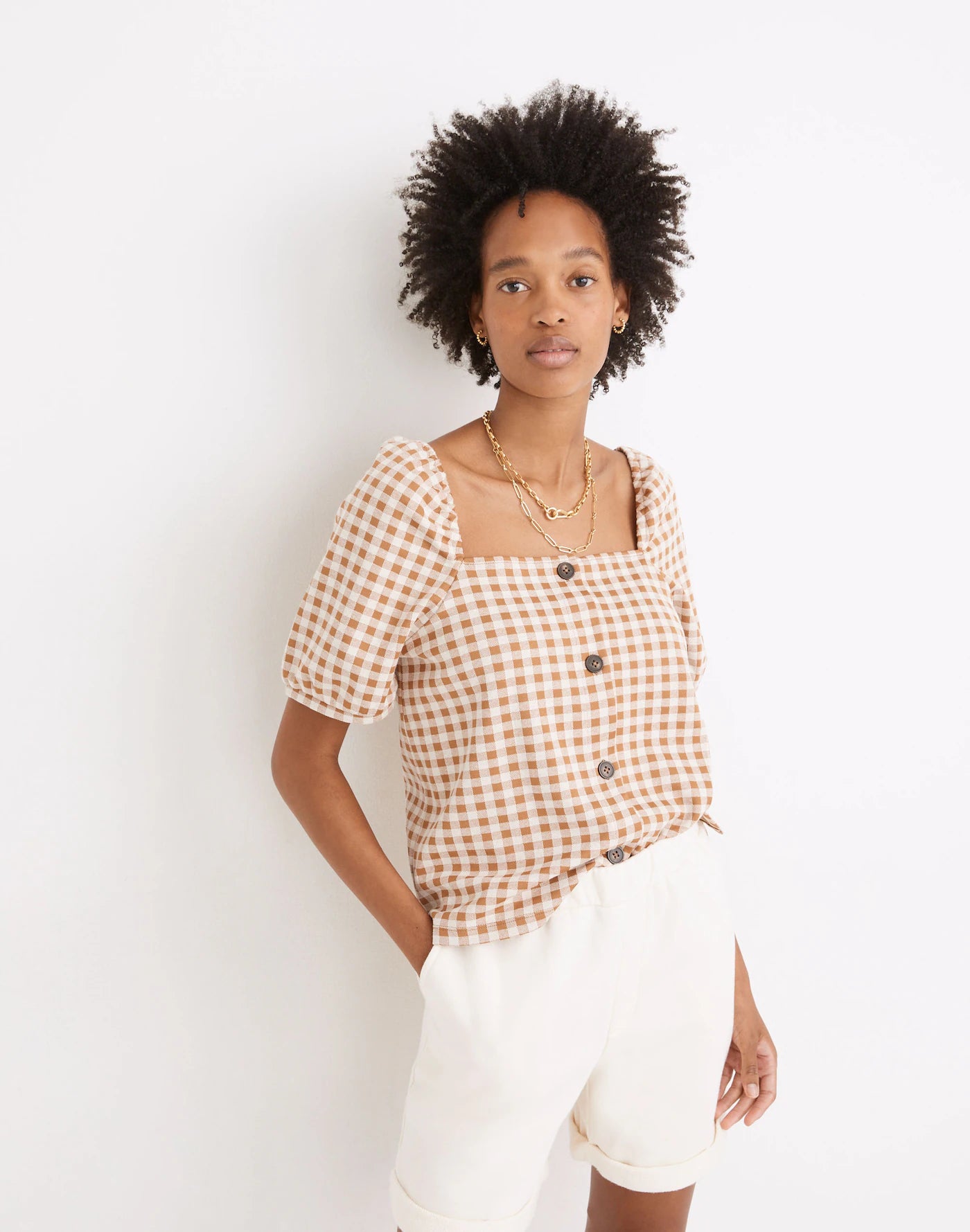 Madewell Gingham Square Neck Top (XS)