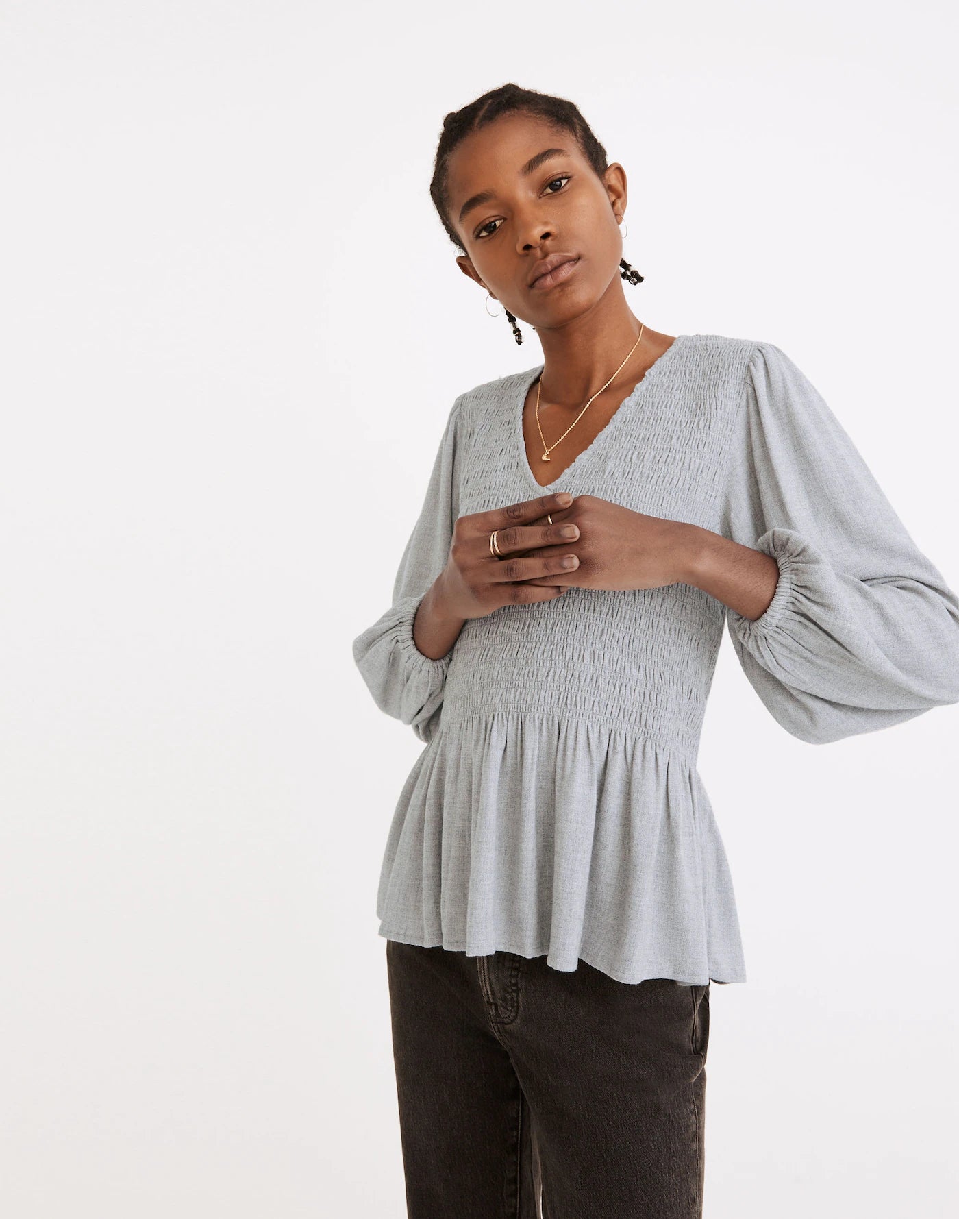 Madewell Smocked Puff Sleeve Top (XXL)