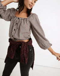 Madewell Puff Sleeve Checkered Top (M)