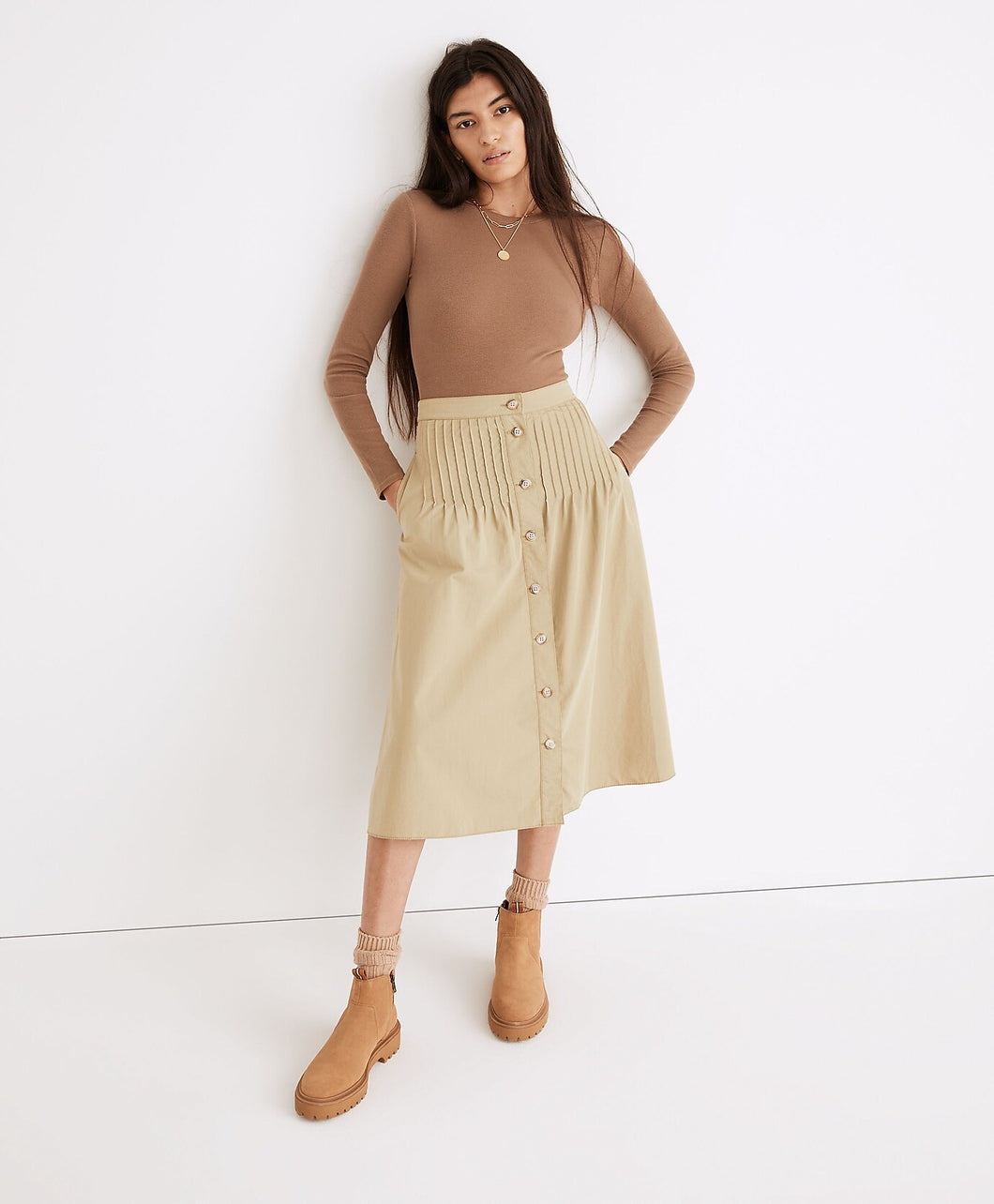 Madewell Green Button Up Midi Skirt (8)