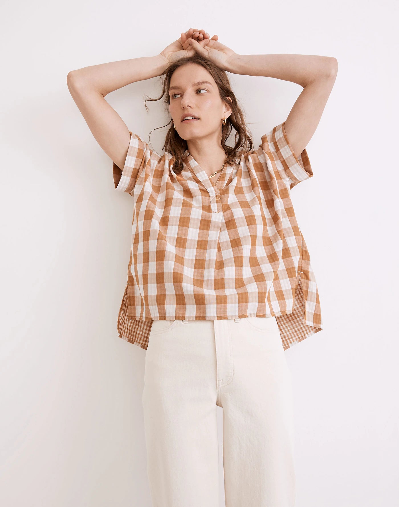 Madewell Checkered V Neck Top (S)