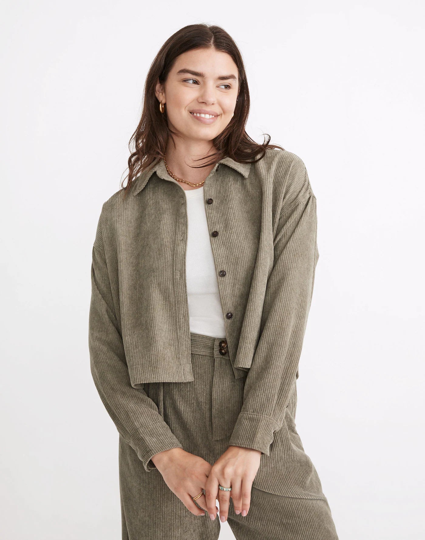 Madewell Green Cord Button Up (L)