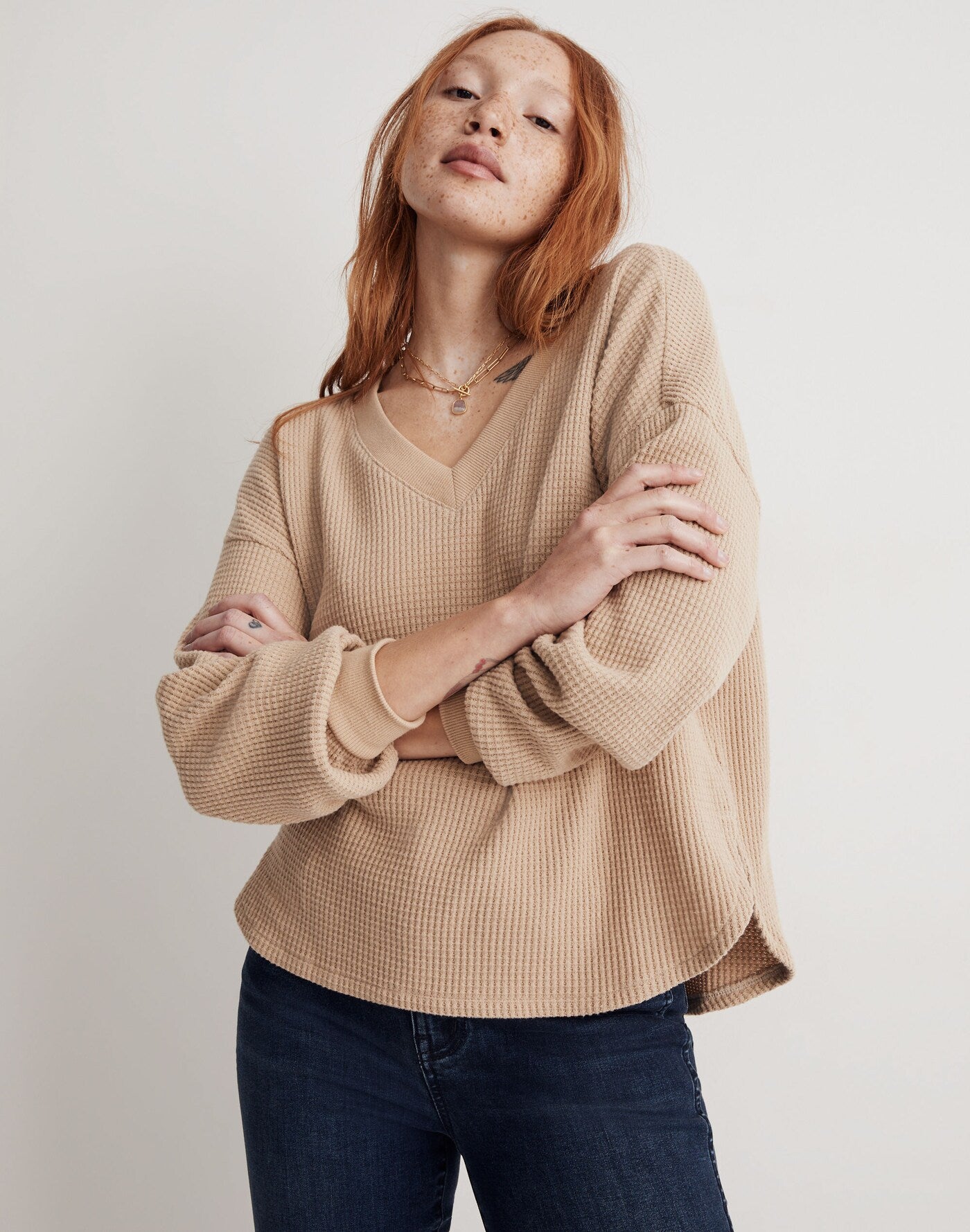 Madewell Waffle V Neck Top (XS)