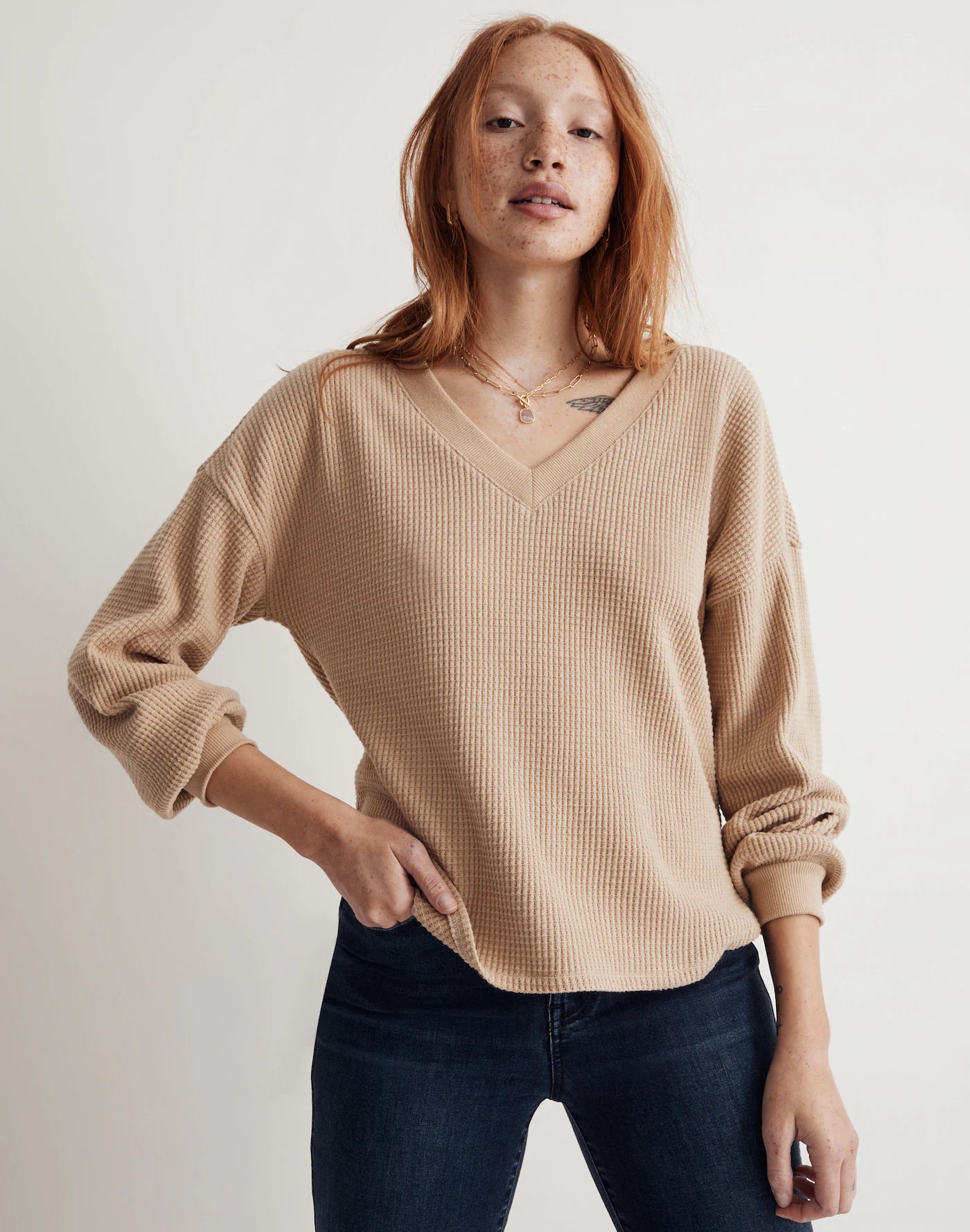Madewell Waffle V Neck Top (XS)