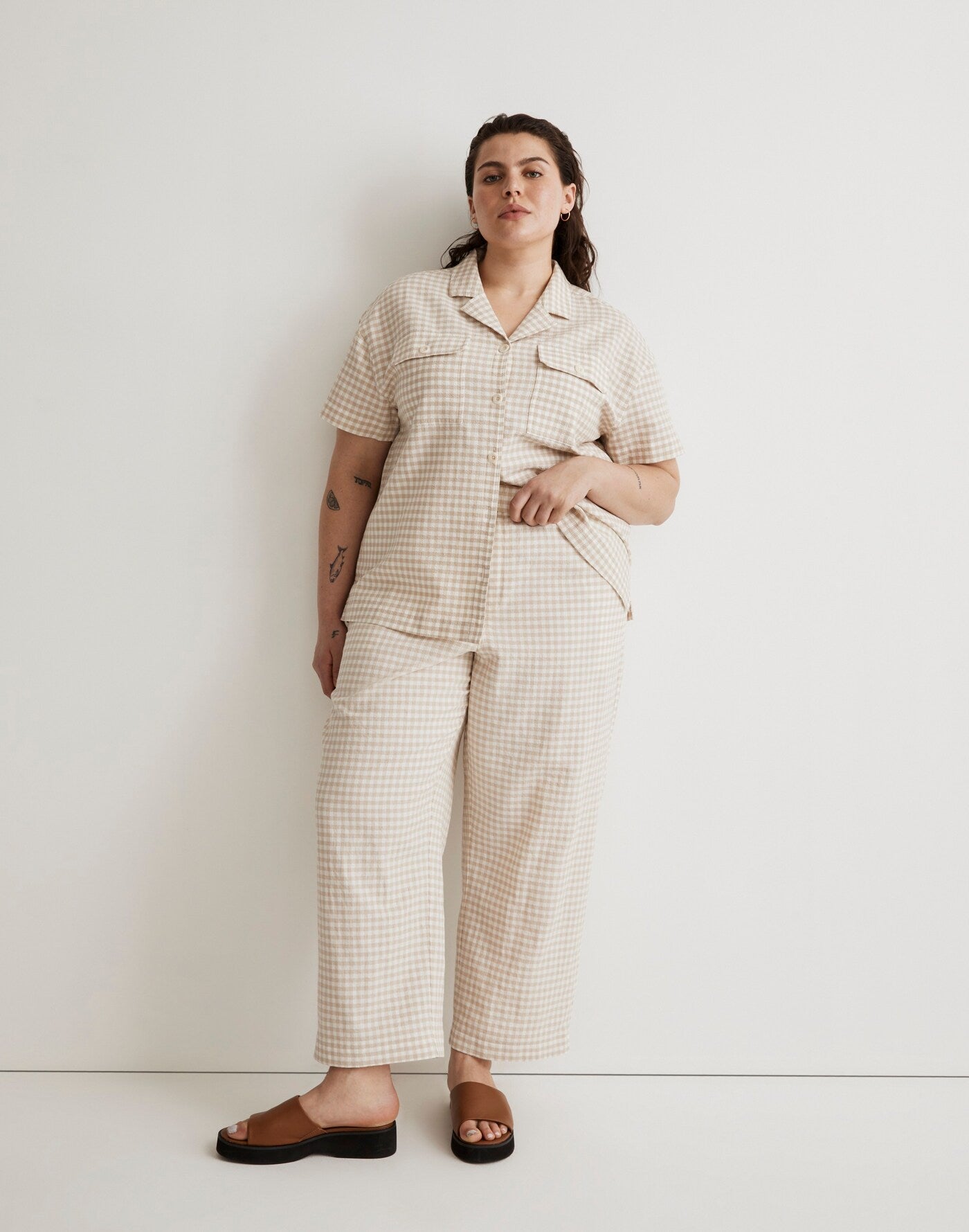 Madewell Neutral Gingham Button Up Shirt (L/XL)
