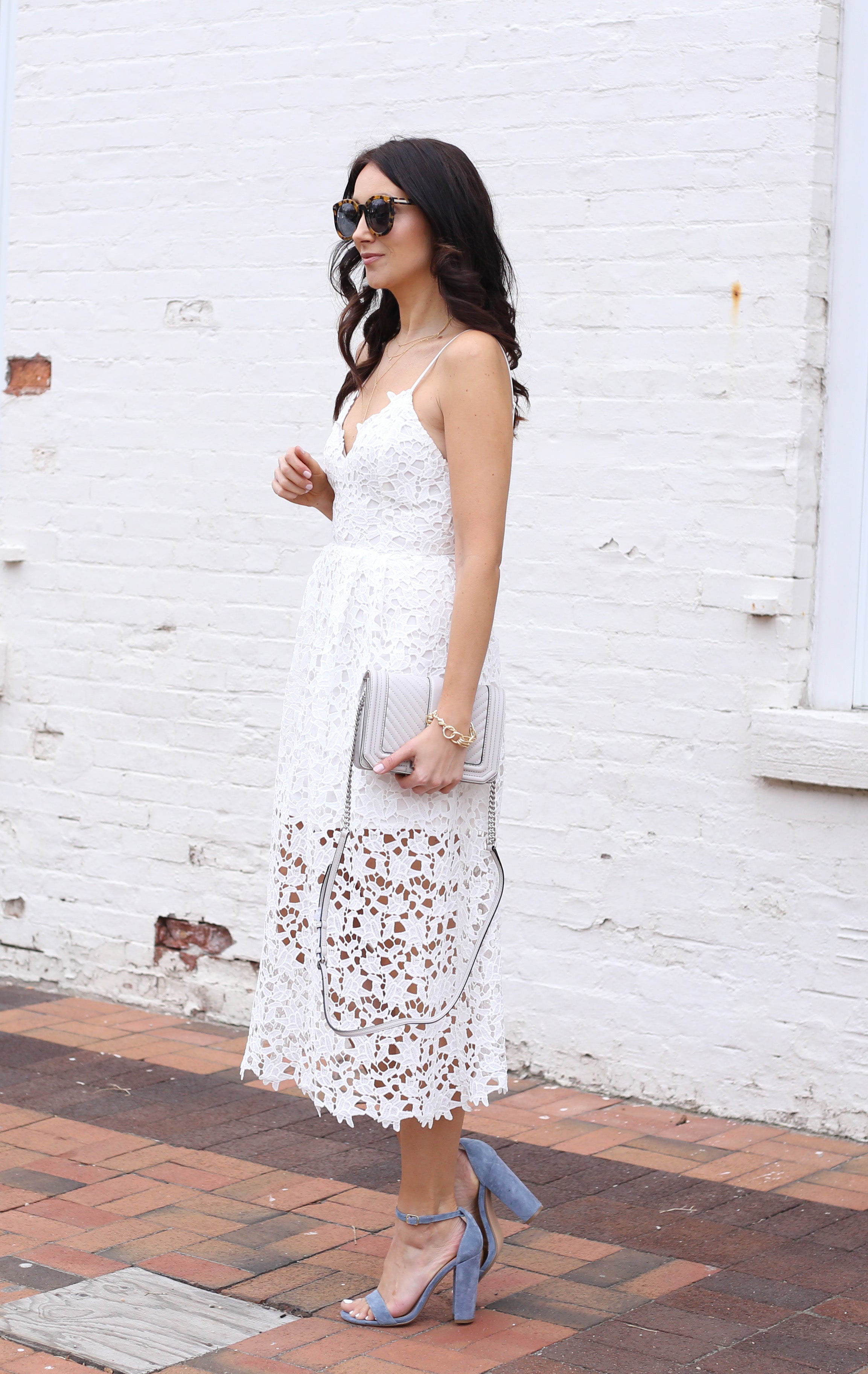 Astr White Crochet Midi Dress (M/L)