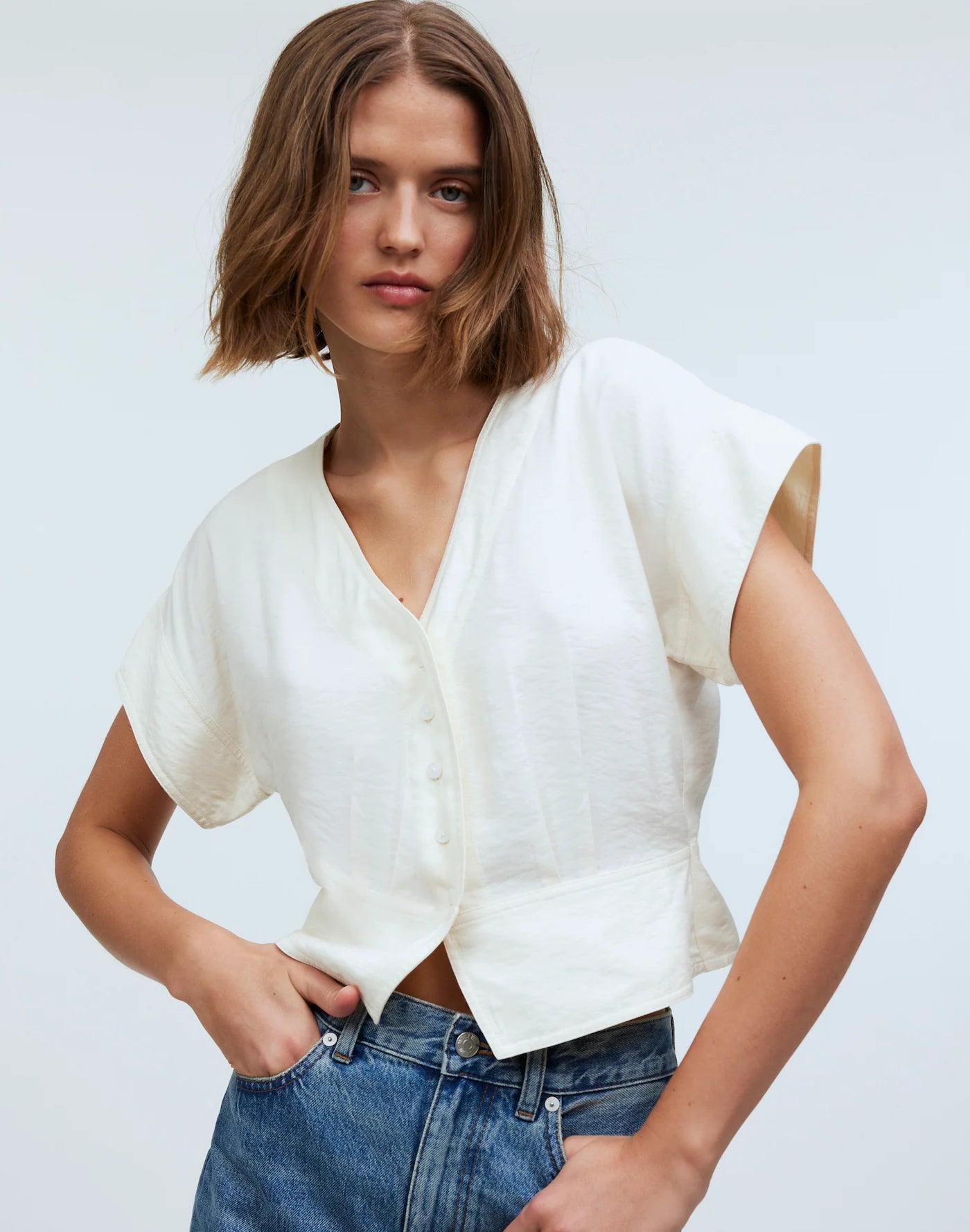 Madewell Cream Pleated Top (M)