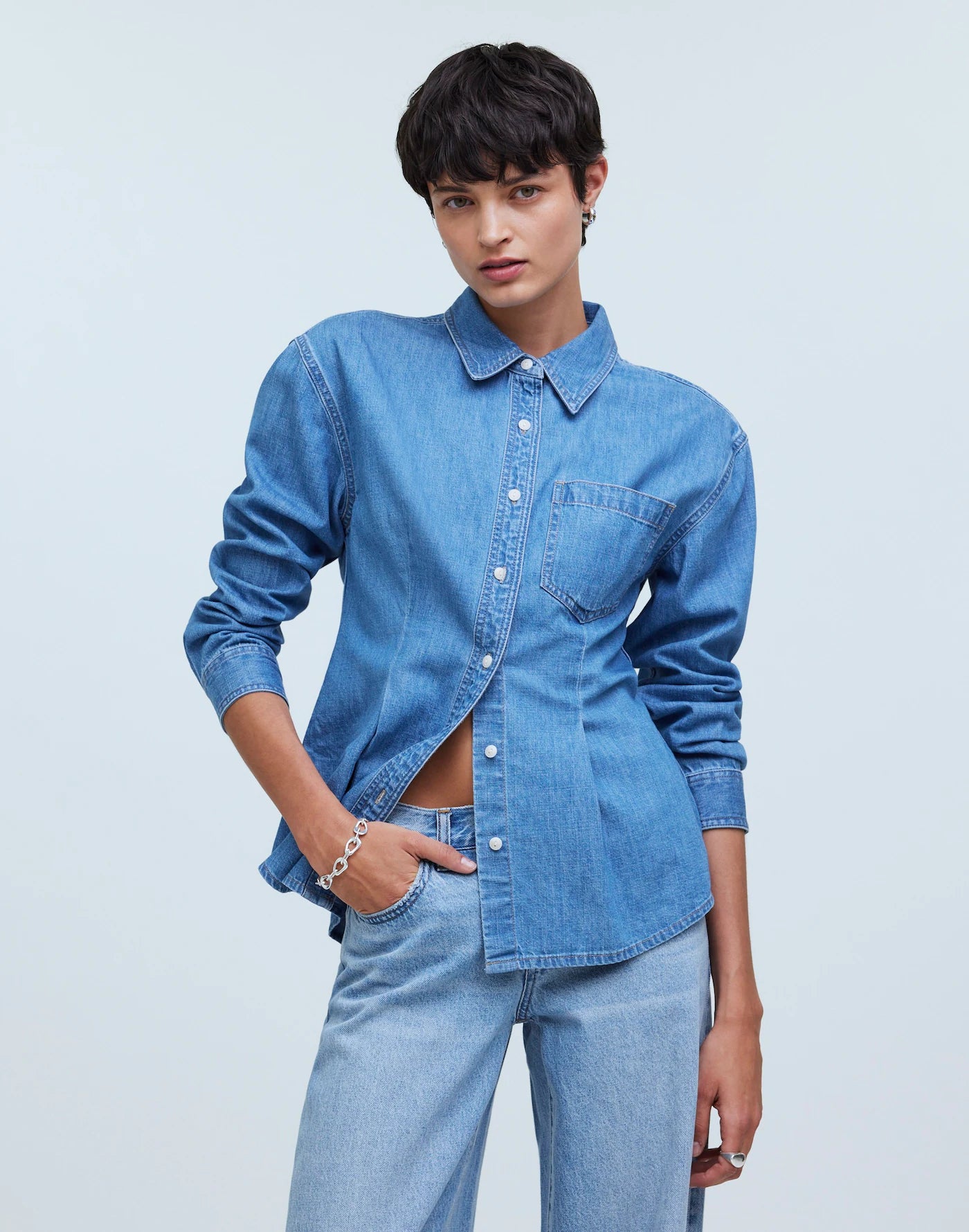 Madewell Denim Pleated Button Up (M)