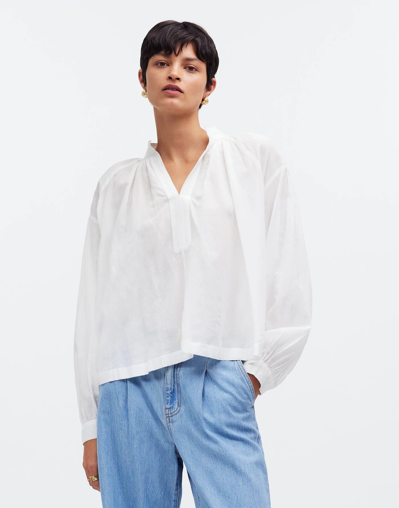 Madewell White Puff Sleeve Blouse (S)