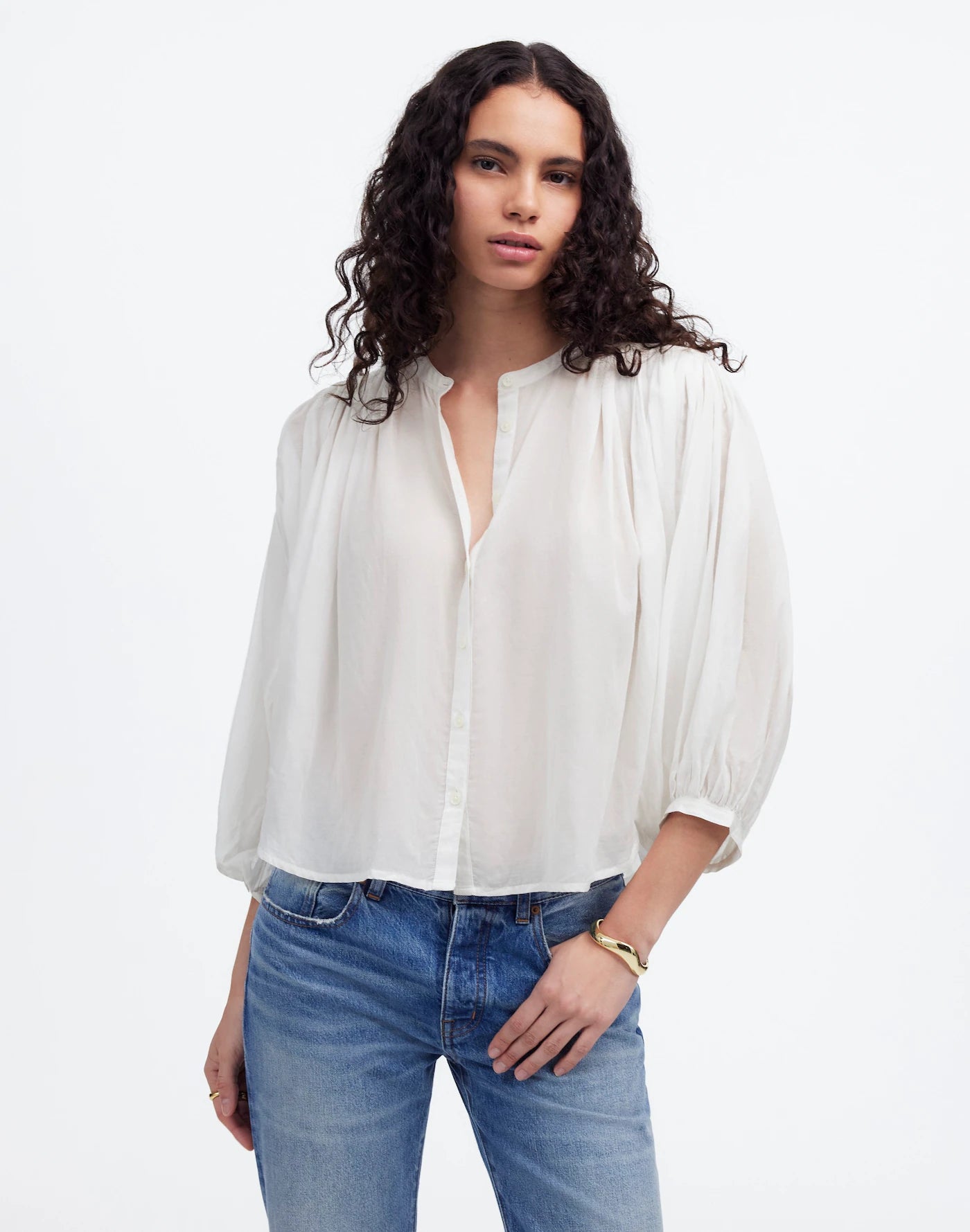 Madewell Puff Sleeve Button Up Top (M)