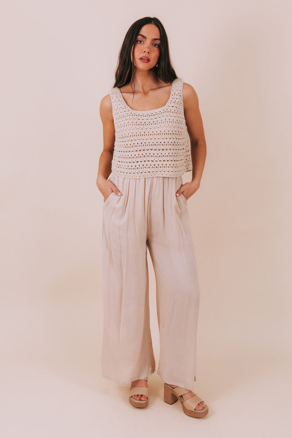 By Together Crochet Wide Leg Jumpsuit (S)
