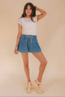 Mable Pleated Denim Shorts (S)