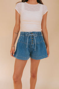 Mable Pleated Denim Shorts (S)