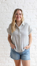 Grade & Gather Cotton Linen Button Up Top (L)