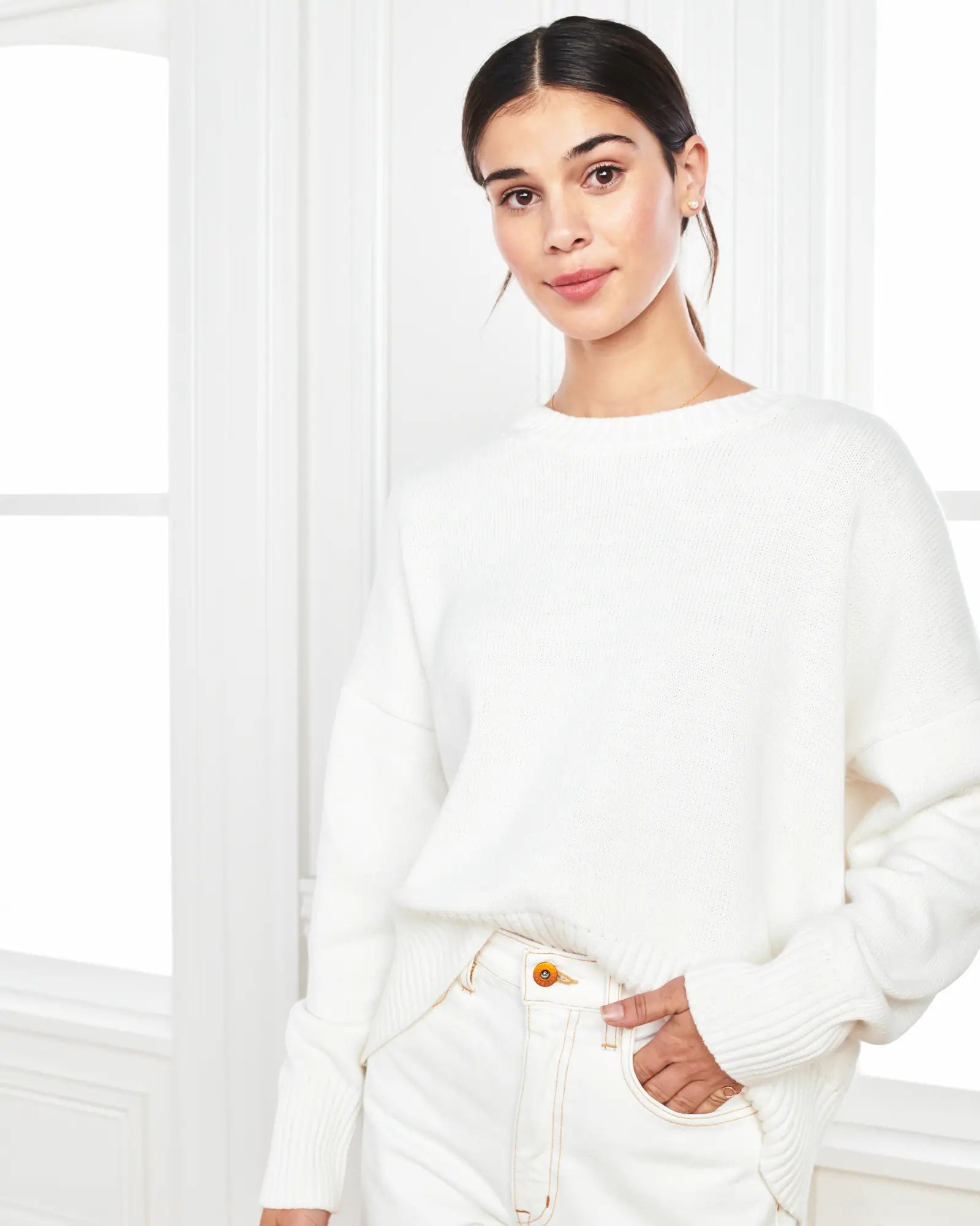 Quince White Cotton Sweater (S)