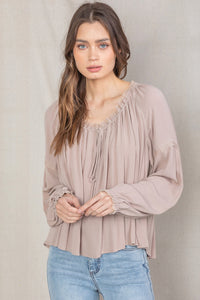 Miou Muse Puff Sleeve Peasant Top (L)