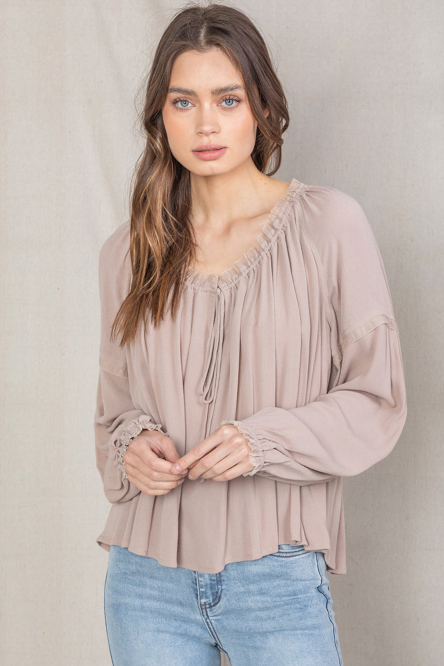 Miou Muse Puff Sleeve Peasant Top (L)