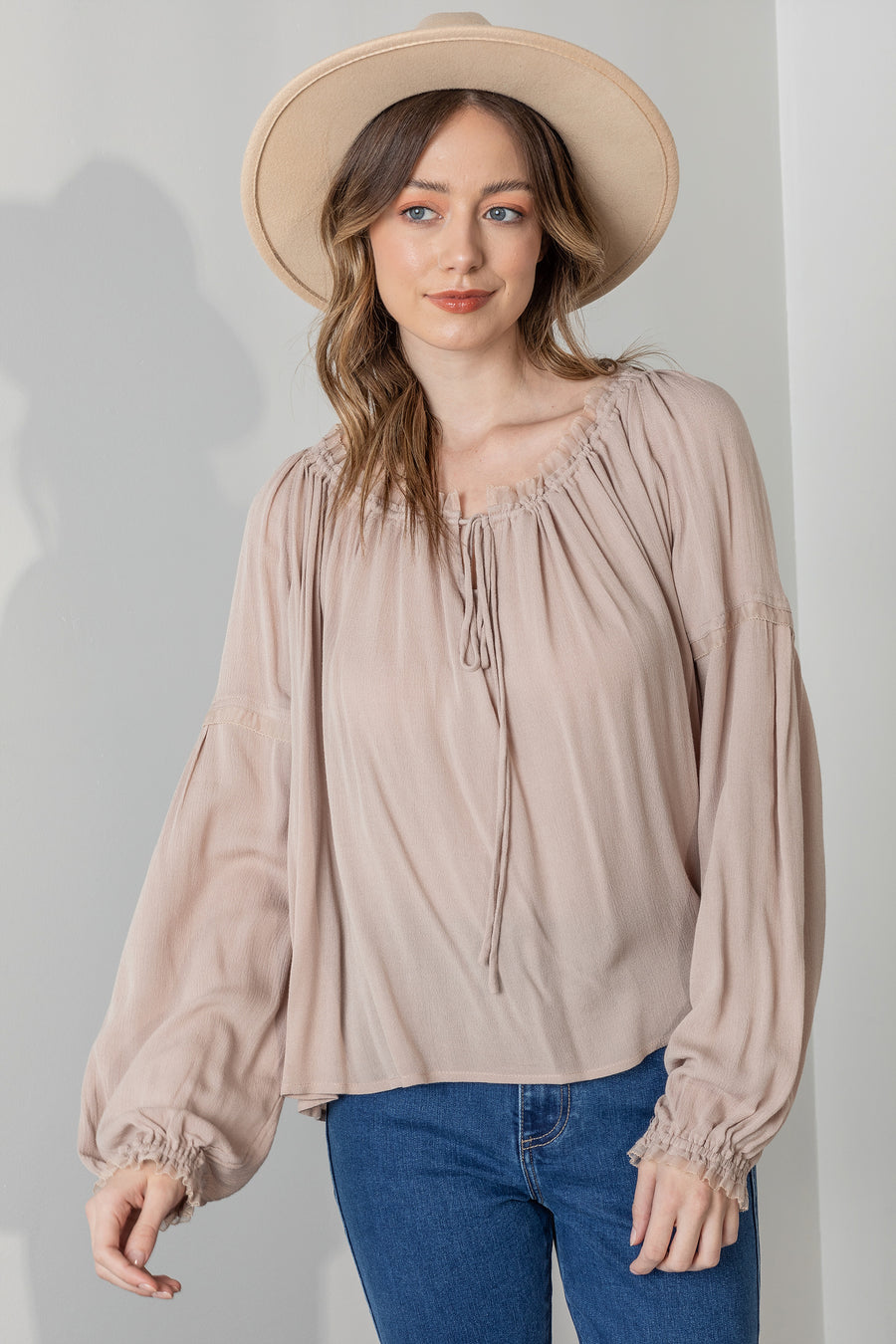 Miou Muse Puff Sleeve Peasant Top (L)