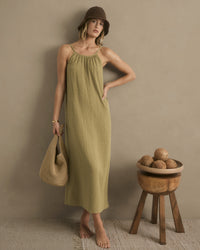 Quince Olive Gauze Maxi Dress (L)