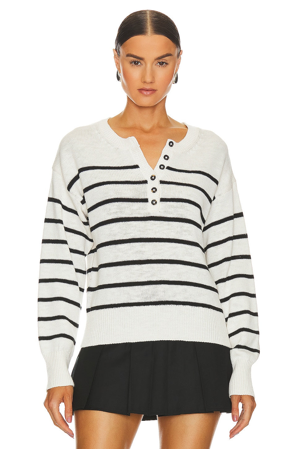 Striped Cotton Henley Sweater (S)