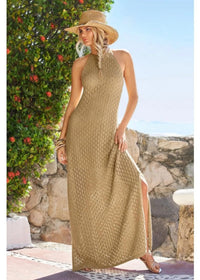 Neutral Crochet Knit Maxi Dress (M)