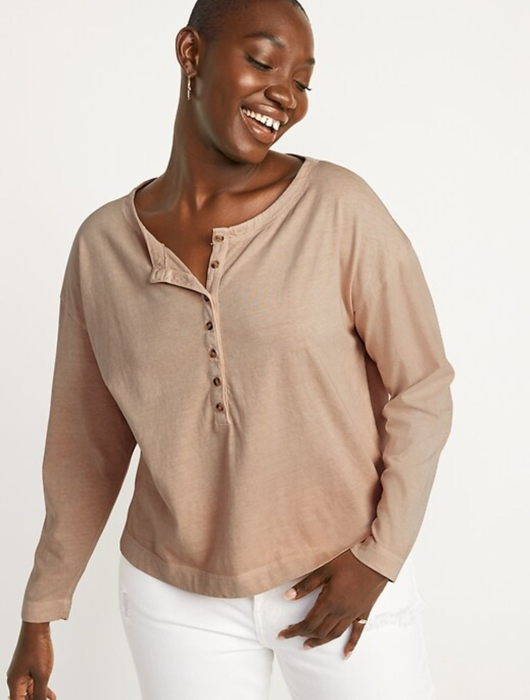 Neutral Long Sleeve Henley Tee (L)