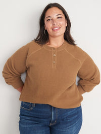 Waffle Knit Henley Sweater (2X)