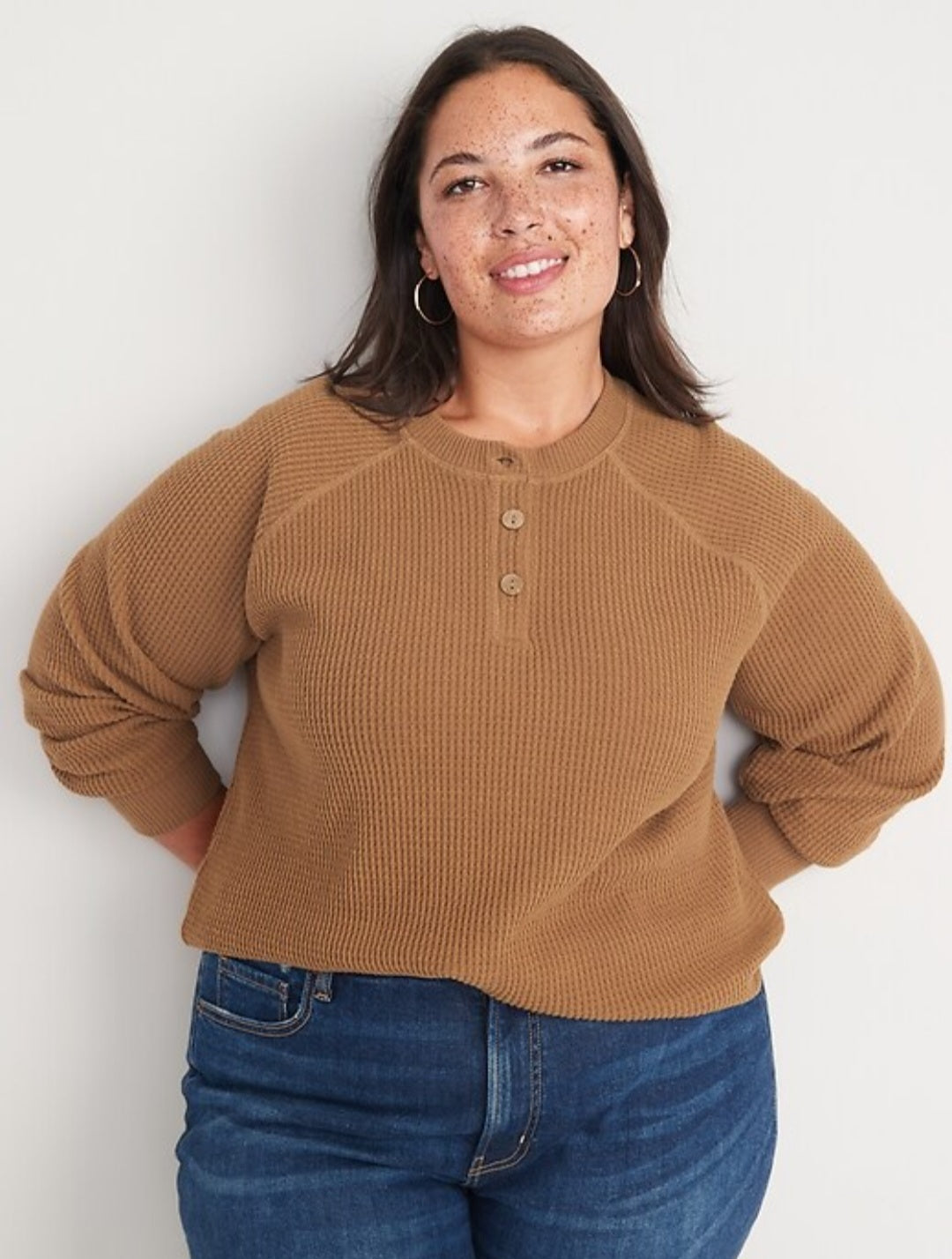 Waffle Knit Henley Sweater (2X)