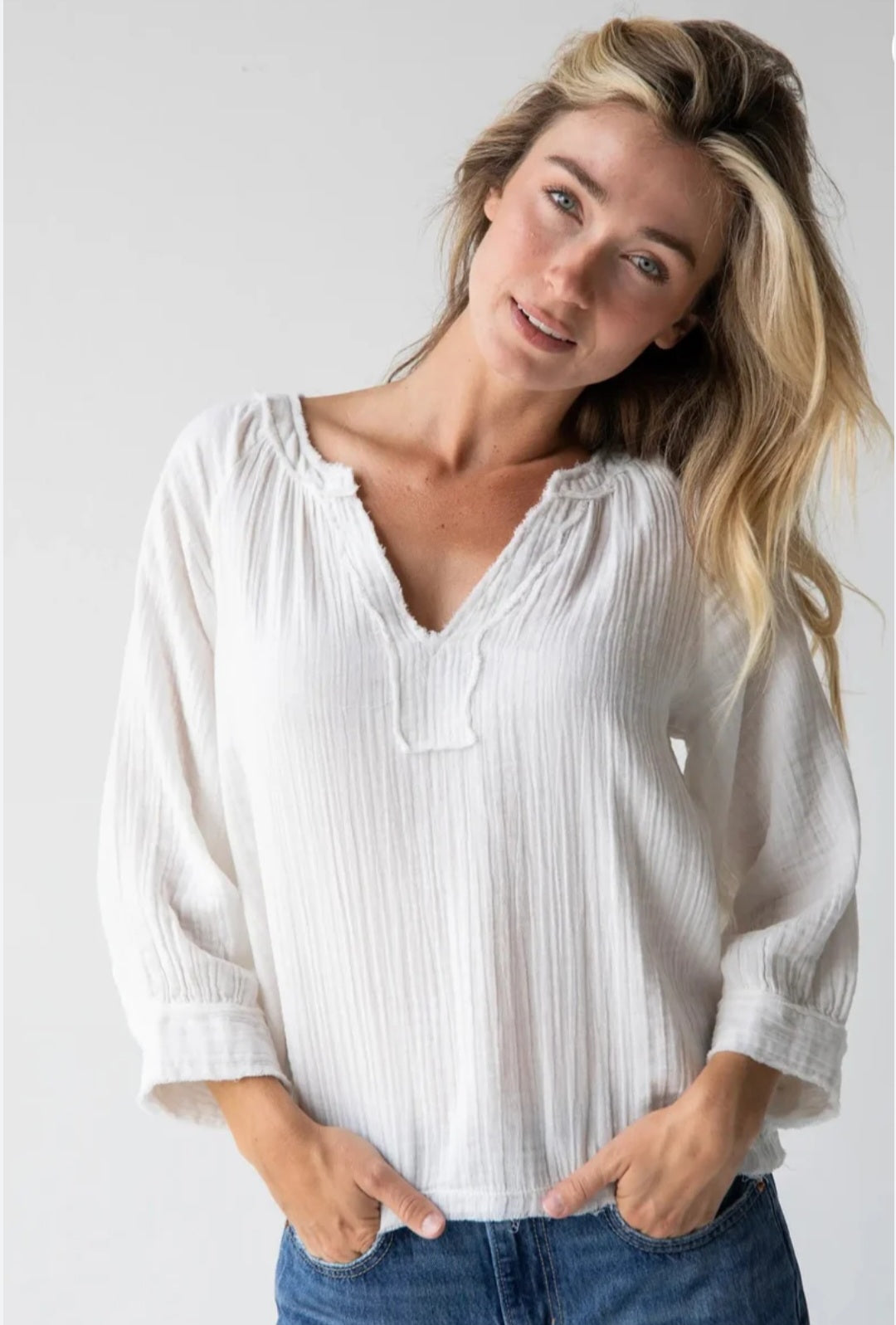 Natural Life White Gauze Top (L)