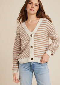 Neutral Checkered Striped Cardigan (M)