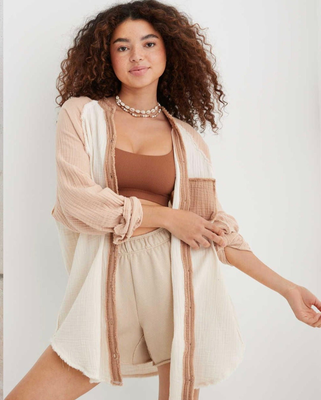 Aerie Colorblock Gauze Button Up (S)