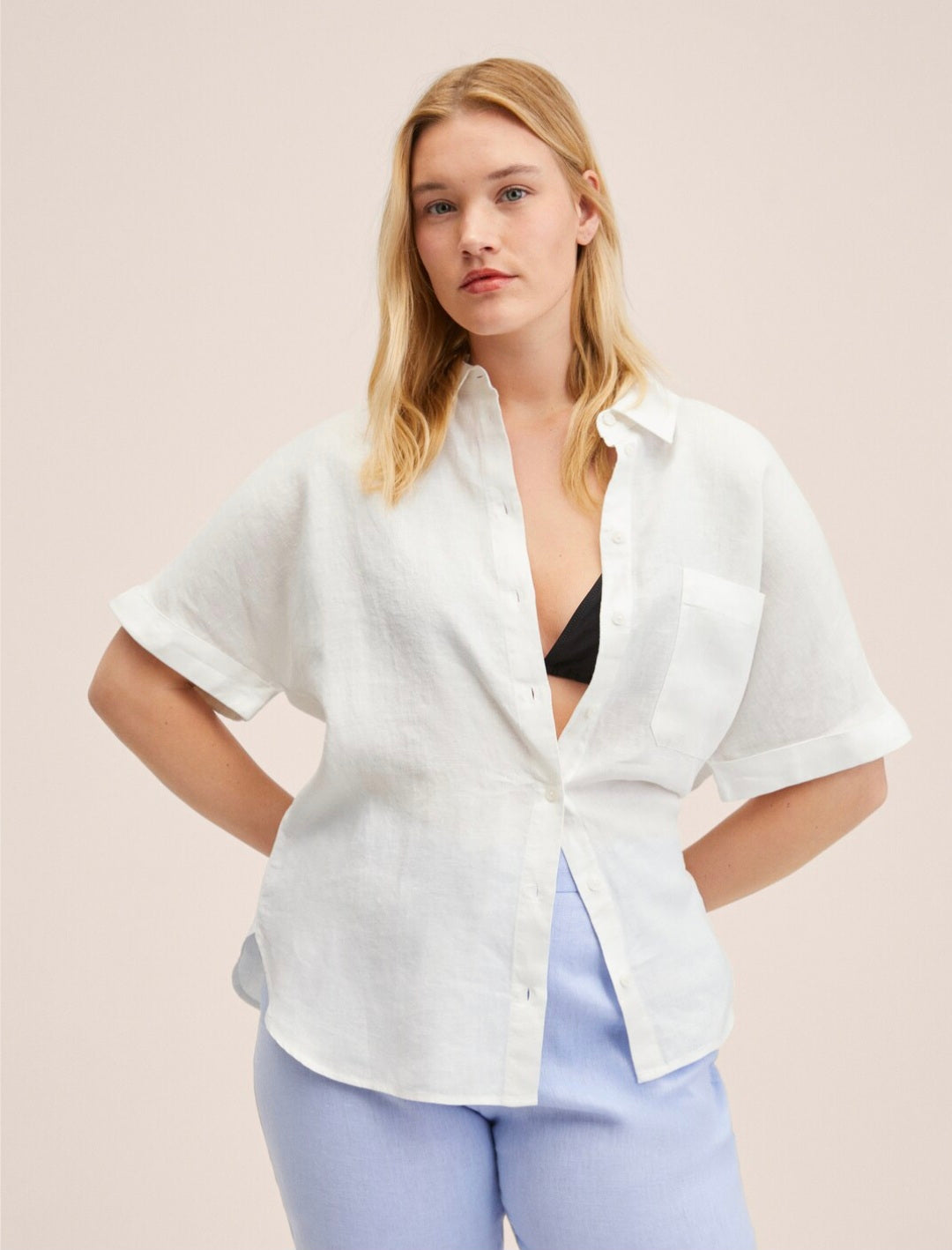 Mango White Linen Button Up (12)
