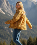 Mustard Floral Quilted Jacket (L)