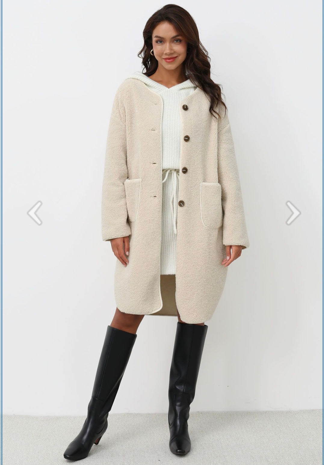 Long Cream Sherpa Jacket (L)