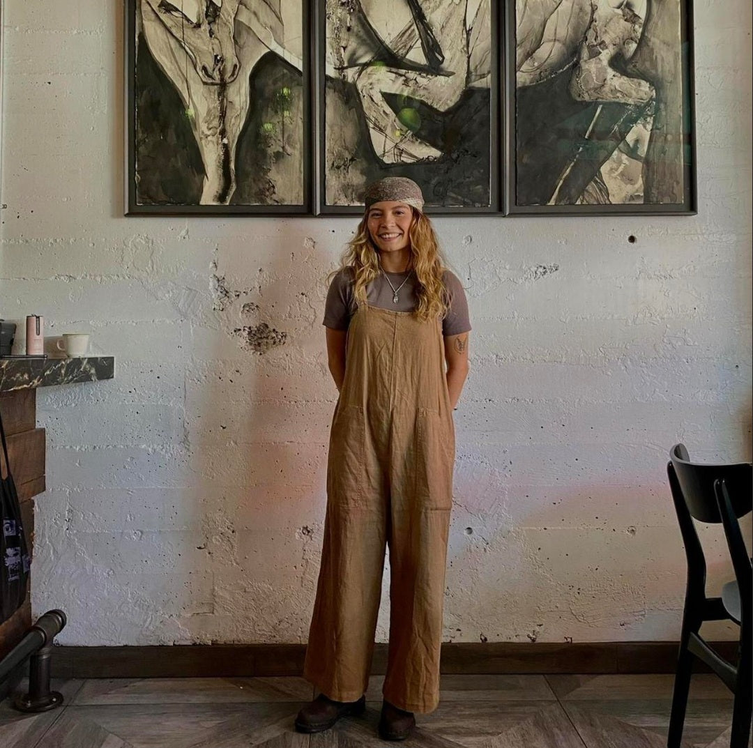 Linen Wide Leg Jumpsuit Overalls (S)