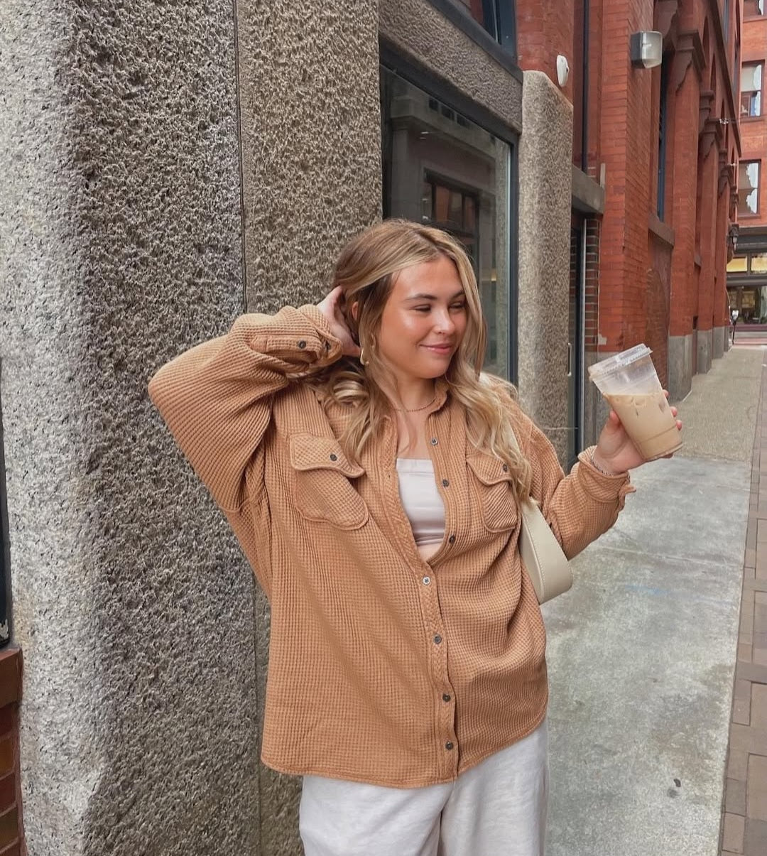 Aerie Oversized Waffle Shirt Jacket (XS)