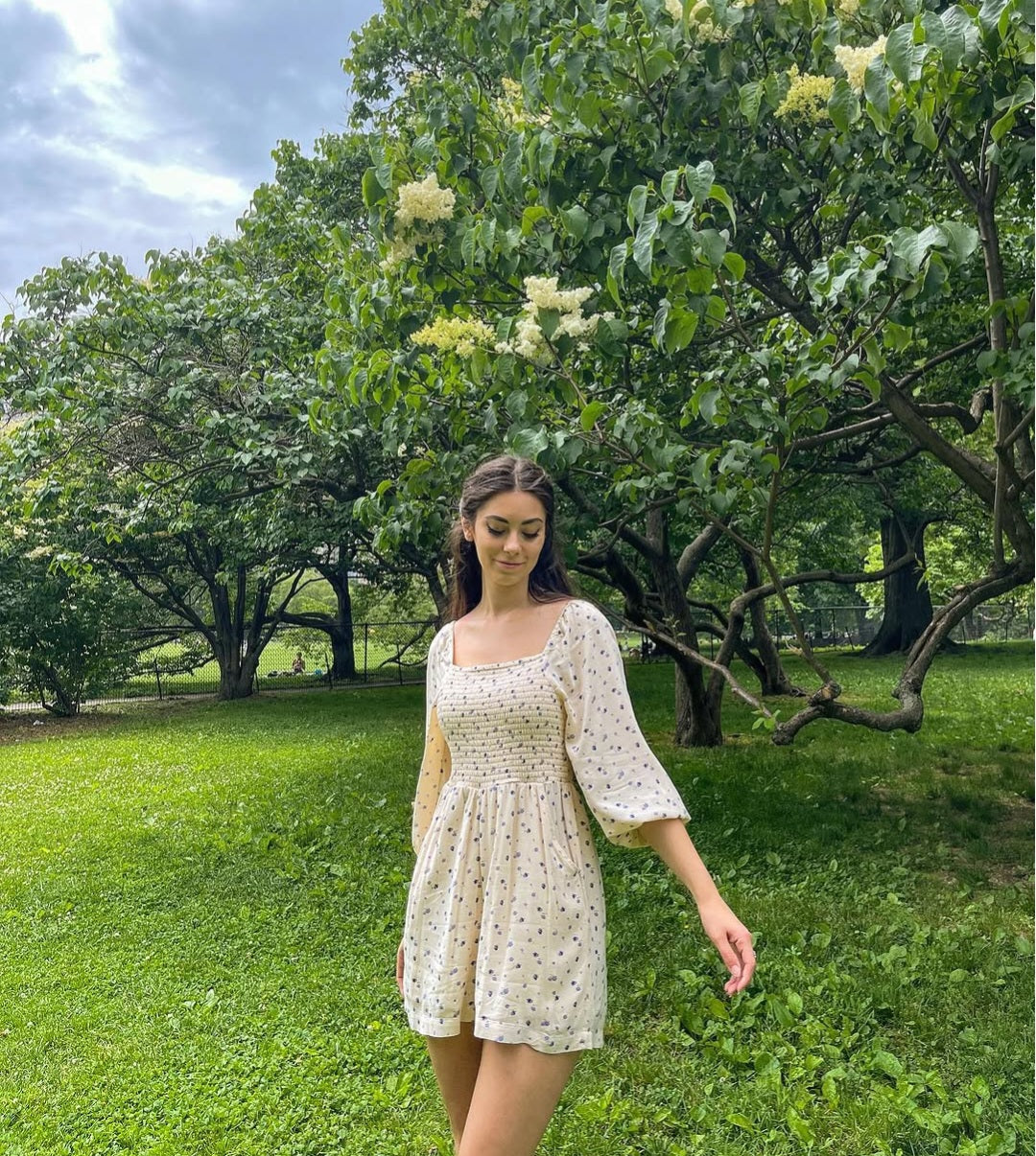 Cream Floral Smocked Romper (M)