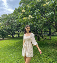 Cream Floral Smocked Romper (M)