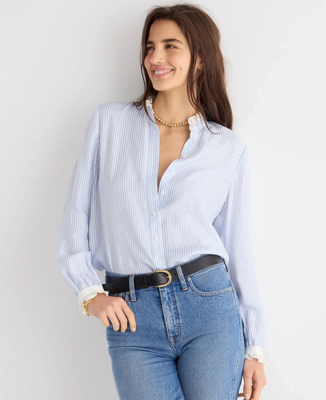 J.Crew Blue Striped Button Up (L)