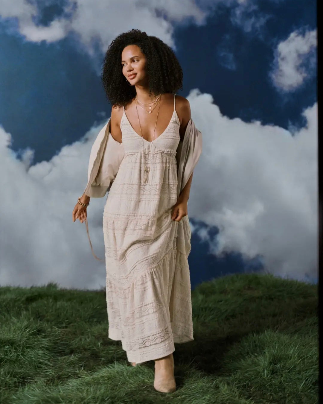 Cream Lace Maxi Dress (L)