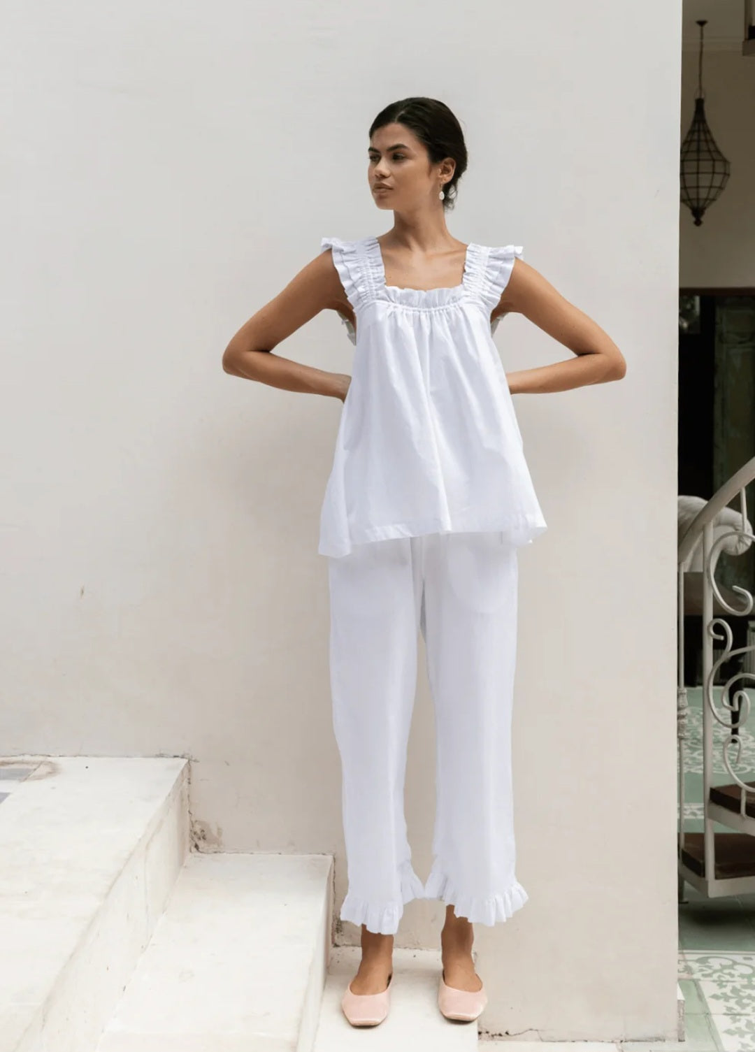 Piyama Ruffle Strap Cotton Tank (L)